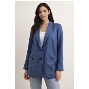 Blue Relaxed Linen Blazer Jacket - Women